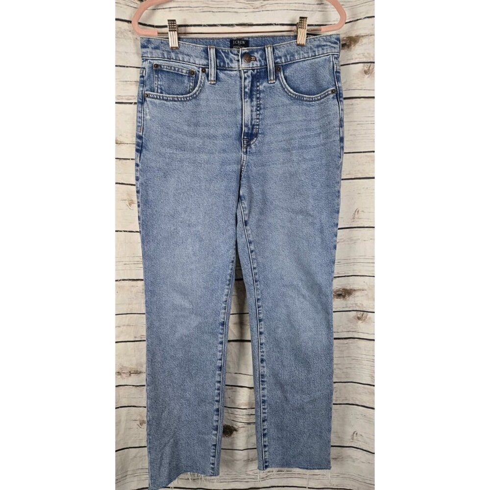 J Crew Factory Essential Straight Jeans All Day Stretch 28 Raw Hem NEW Womens
